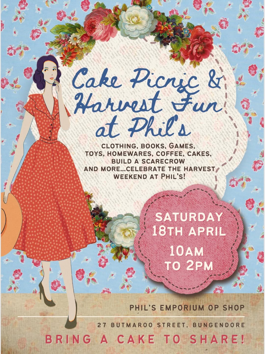 Op Shop Scarecrow and cake picnic